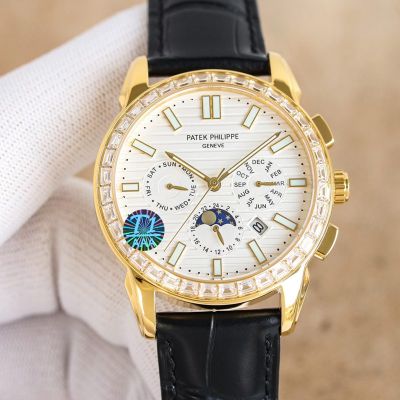 PATEK PHILIPPE Best Edition with 9100 Movement White/Gold Calfskin Watch Strap 40mm Watch